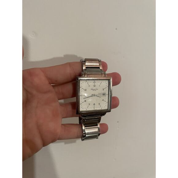 Kenneth Cole Men's Square Shape Silver Black Strap Dress Watch- Needs New Batte - Picture 1 of 5